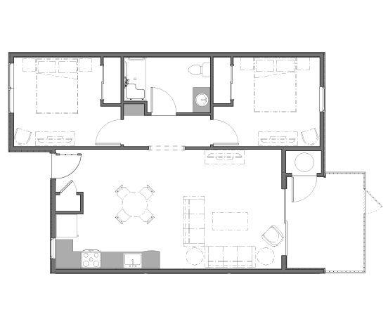 Burney Commons Apartments | Two Bedroom | One Bathroom Floor Plan